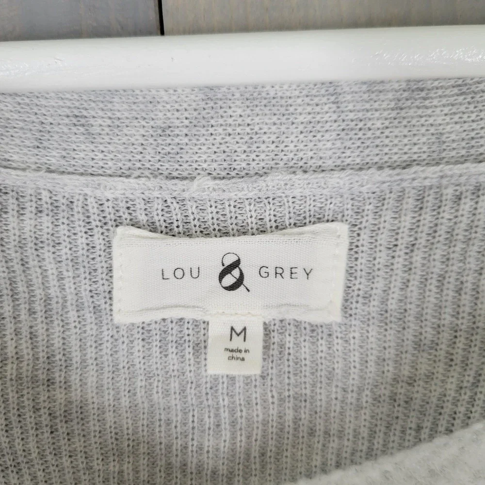 Lou & Grey Knit Sweater Women Medium Gray‎ Lightweight Cotton Boat Neck Raglan